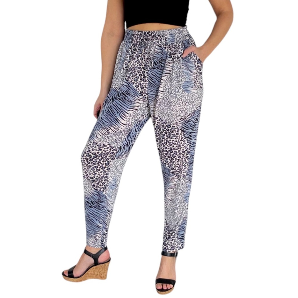 Patchington blue leopard print drawstring waist casual pocket ankle pants XL